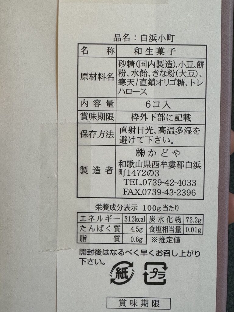 白浜小町の原材料とカロリー